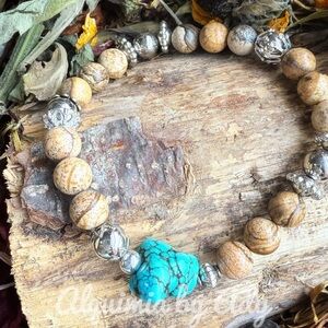 Brown Jasper Bracelet with Mexican Turquoise Nugget